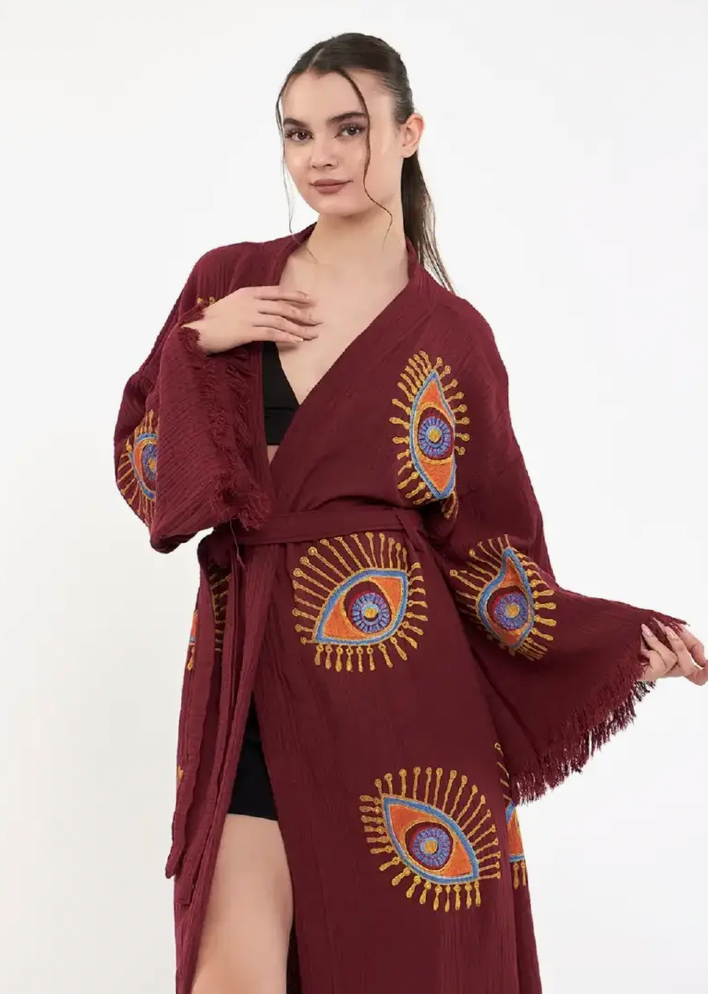 Evil Eye Kimono %100 Cotton Boho Kaftan/Kimono/Bathrobe