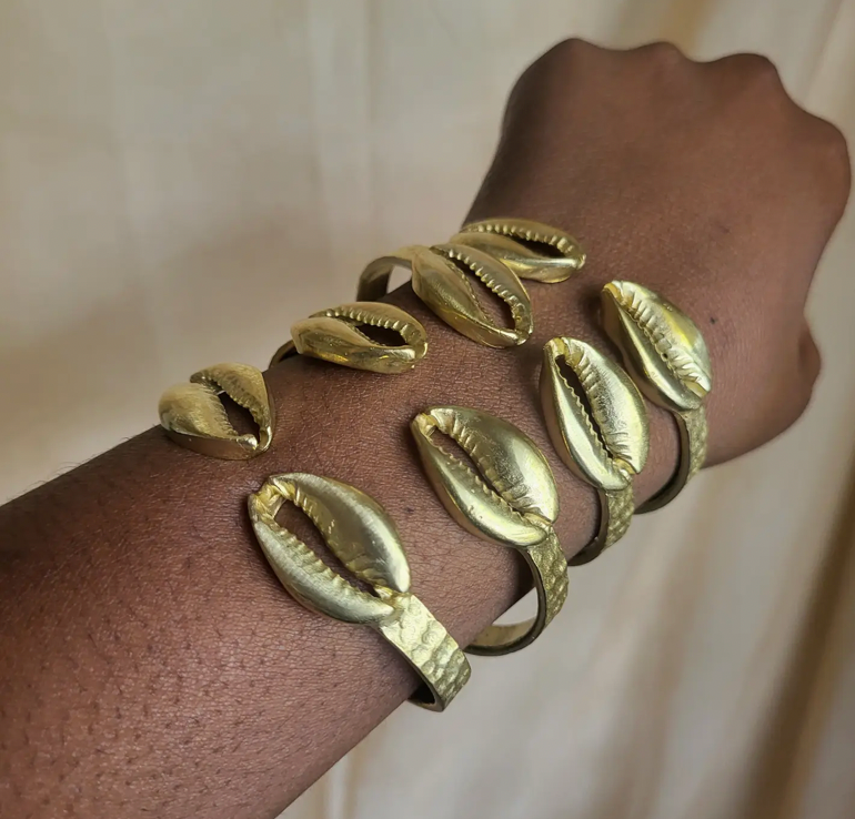 African Brass Cowrie Shell Bangle