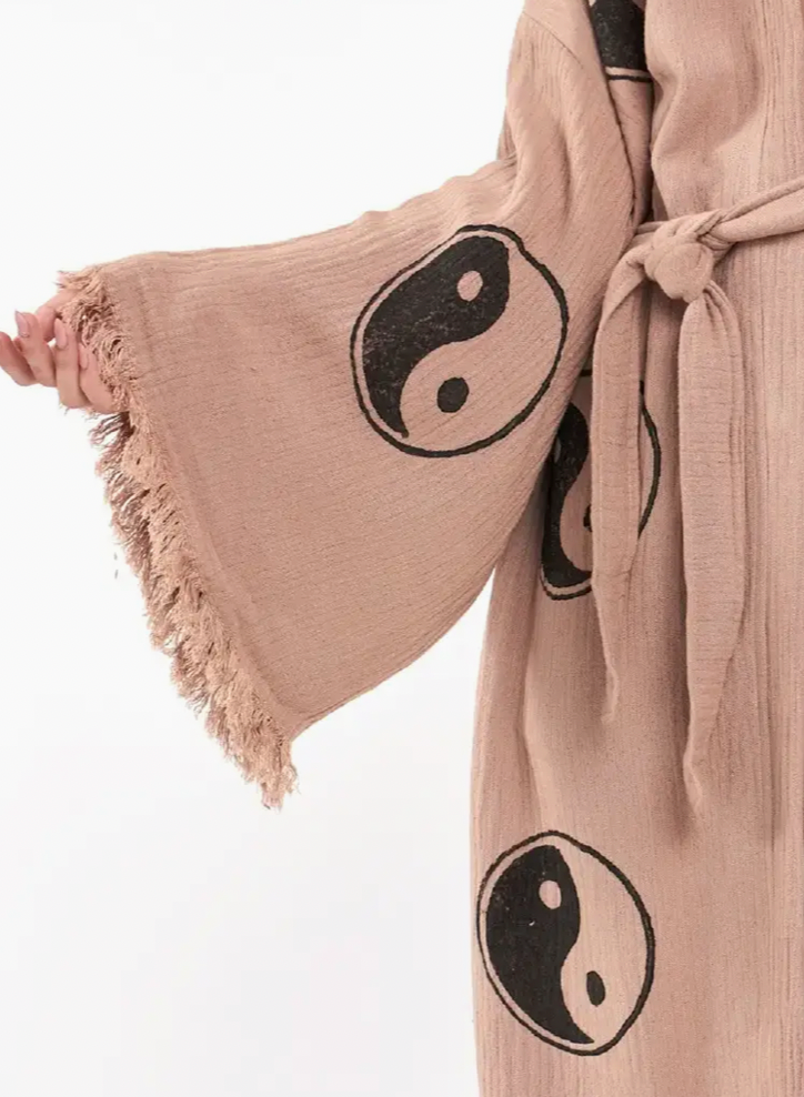 Ying Yang Kimono %100 Cotton Boho Kaftan/Kimono/Bathrobe