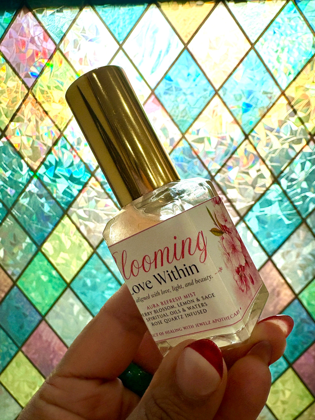 Blooming Love Within Aura Mist – Cherry Blossom, Lemon & Sage (Rose Quartz Infused, Spiritual Spray)