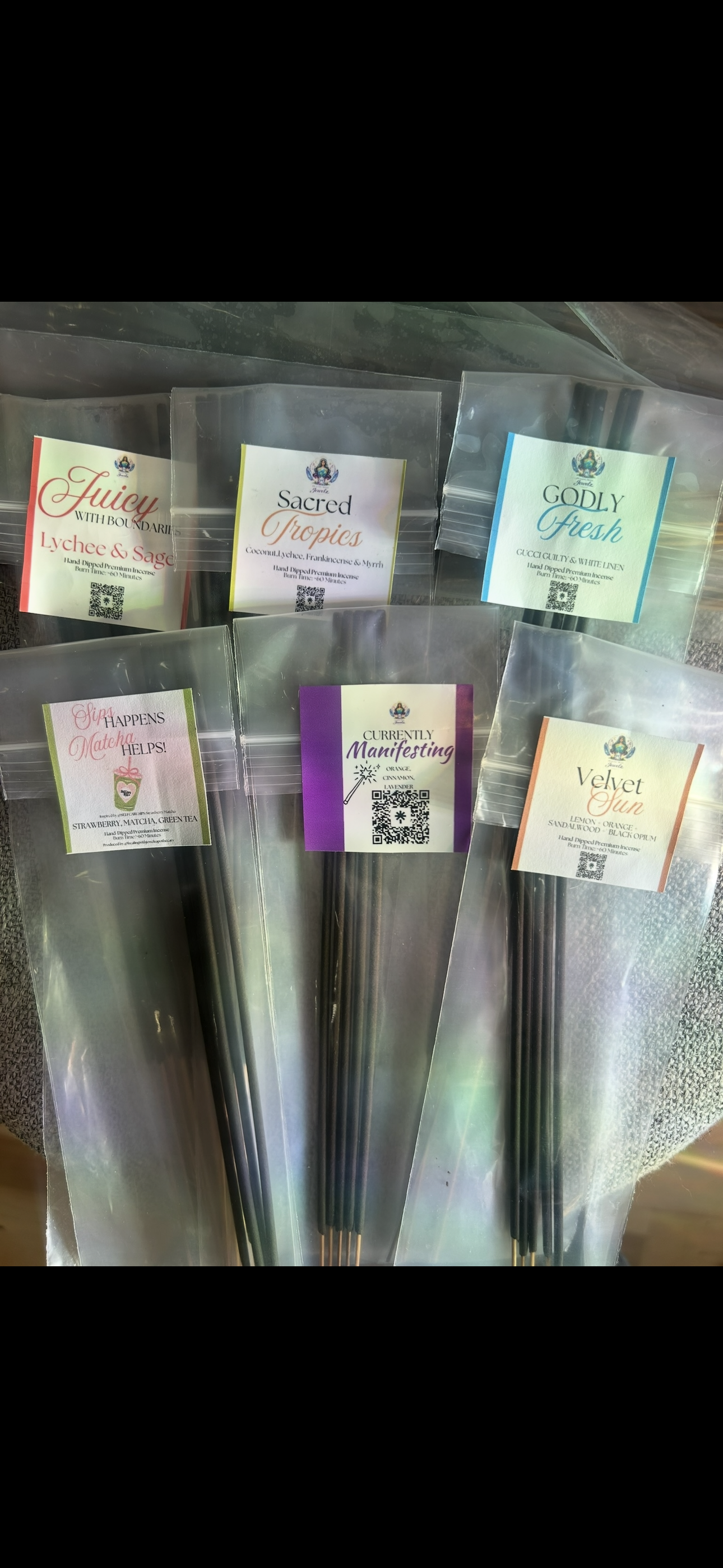 Sacred Tropics Incense Sticks – Coconut, Lychee, Frankincense & Myrrh (Hand-Dipped, 60-Min Burn) 5 pieces