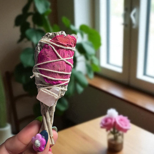 🌹 White Sage with Rose & Rose Quartz