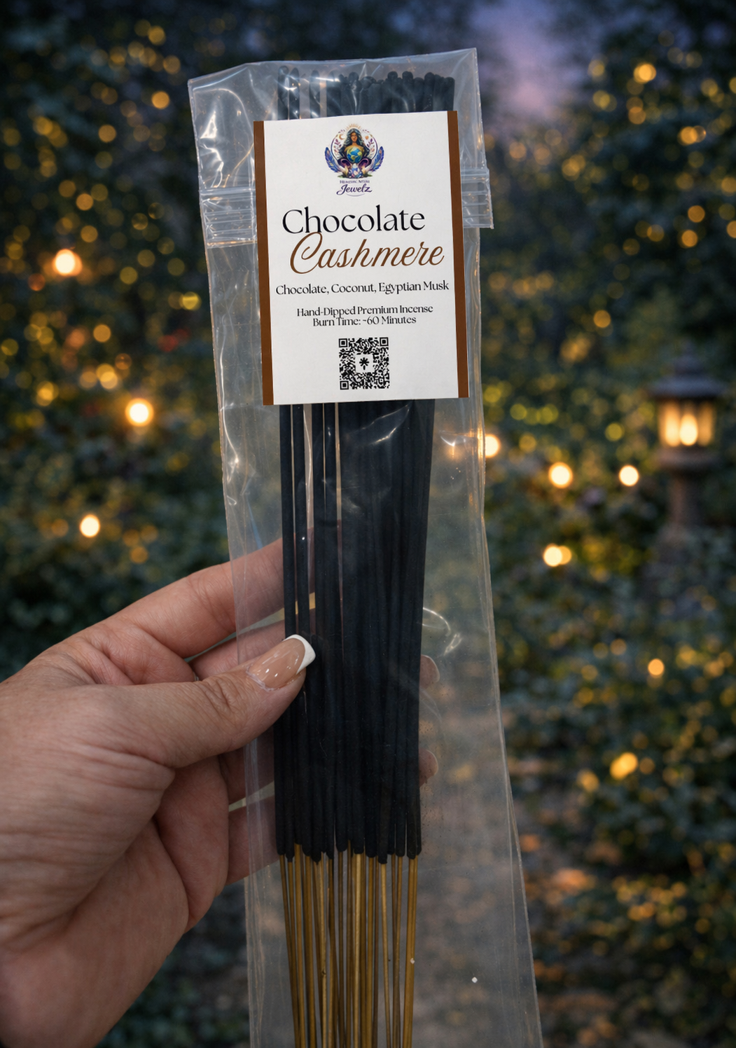Chocolate Cashmere Incense Sticks – Chocolate, Coconut & Egyptian Musk (Hand-Dipped, 60-Min Burn) 5 pieces