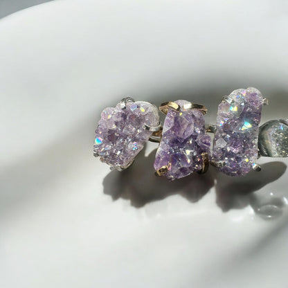 Aura Amethyst Quartz Rings