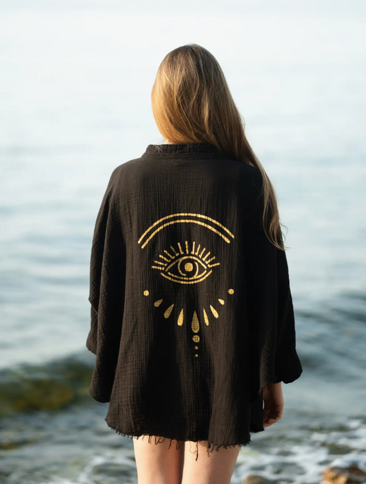 Black Evil Eye Kimono Robe / Poncho
