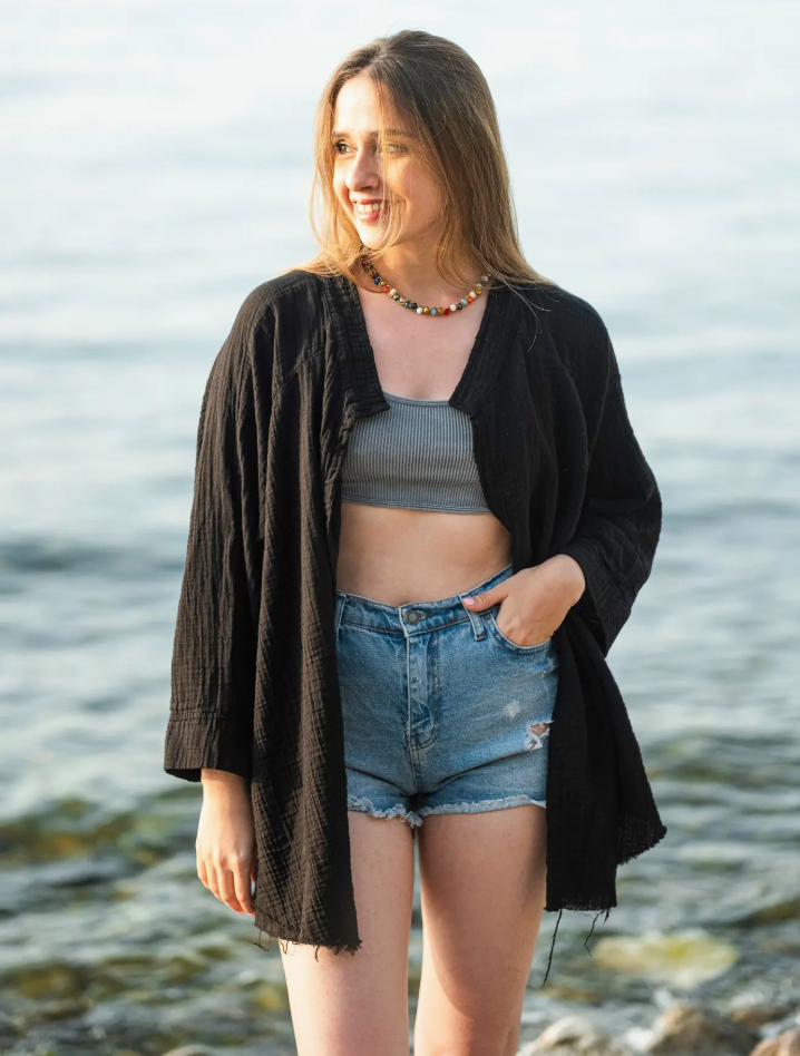 Black Evil Eye Kimono Robe / Poncho