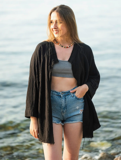 Black Evil Eye Kimono Robe / Poncho