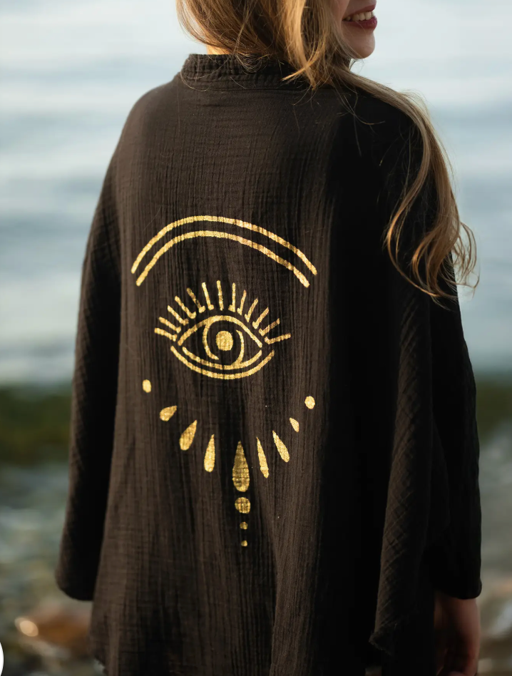 Black Evil Eye Kimono Robe / Poncho