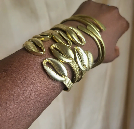 African Brass Cowrie Shell Bangle