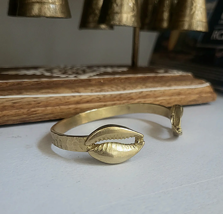 African Brass Cowrie Shell Bangle