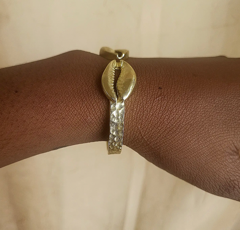 African Brass Cowrie Shell Bangle