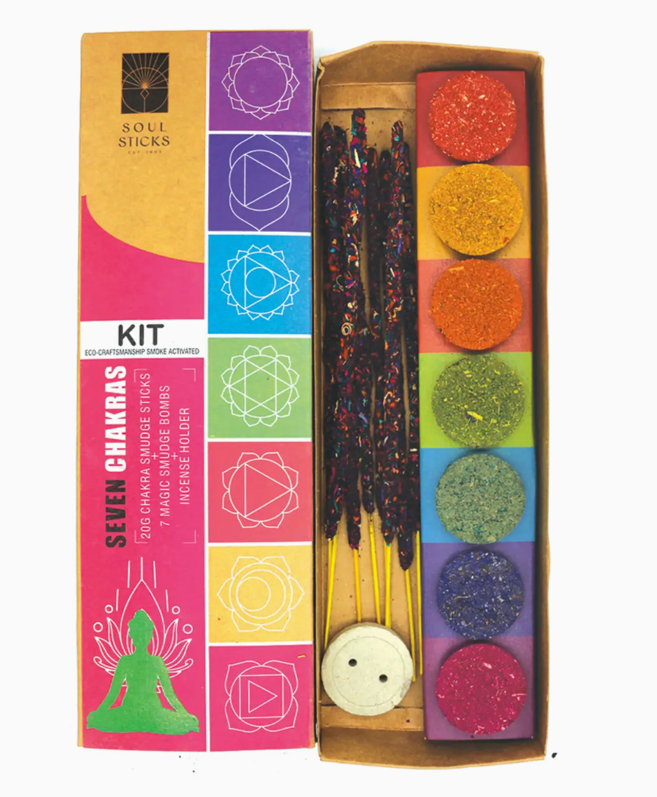 7 Chakras Smudge Kit with Incense Sticks and 7 Chakra Bombs