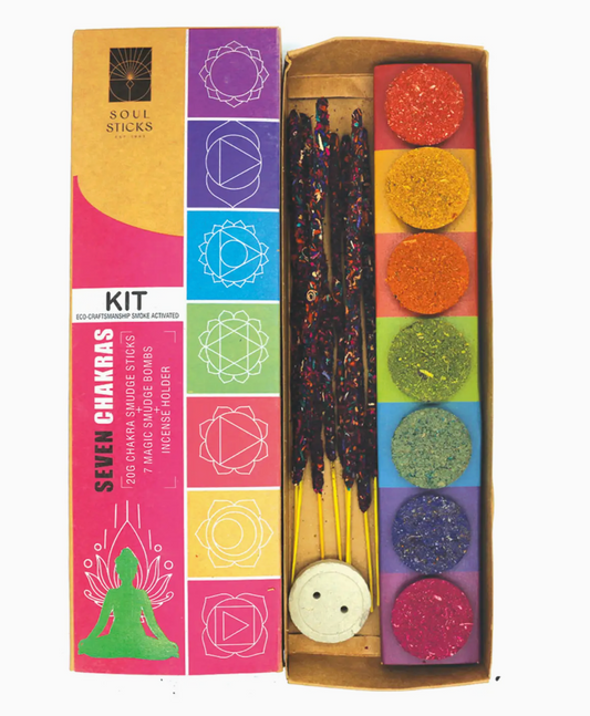 7 Chakras Smudge Kit with Incense Sticks and 7 Chakra Bombs