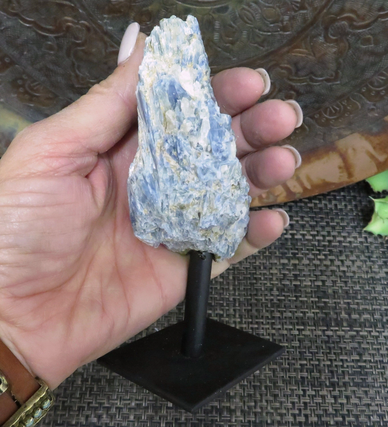 Blue Kyanite Crystal on Metal Stand