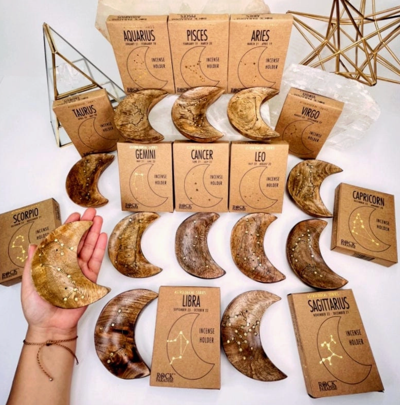 Aquarius Crystal Astrology Moon Crescent Zodiac Incense Holder