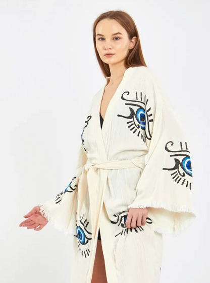 Evil Eye Kimono %100 Cotton Boho Kaftan/Kimono/Bathrobe