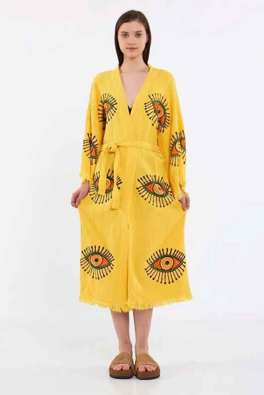 Evil Eye Kimono %100 Cotton Boho Kaftan/Kimono/Bathrobe
