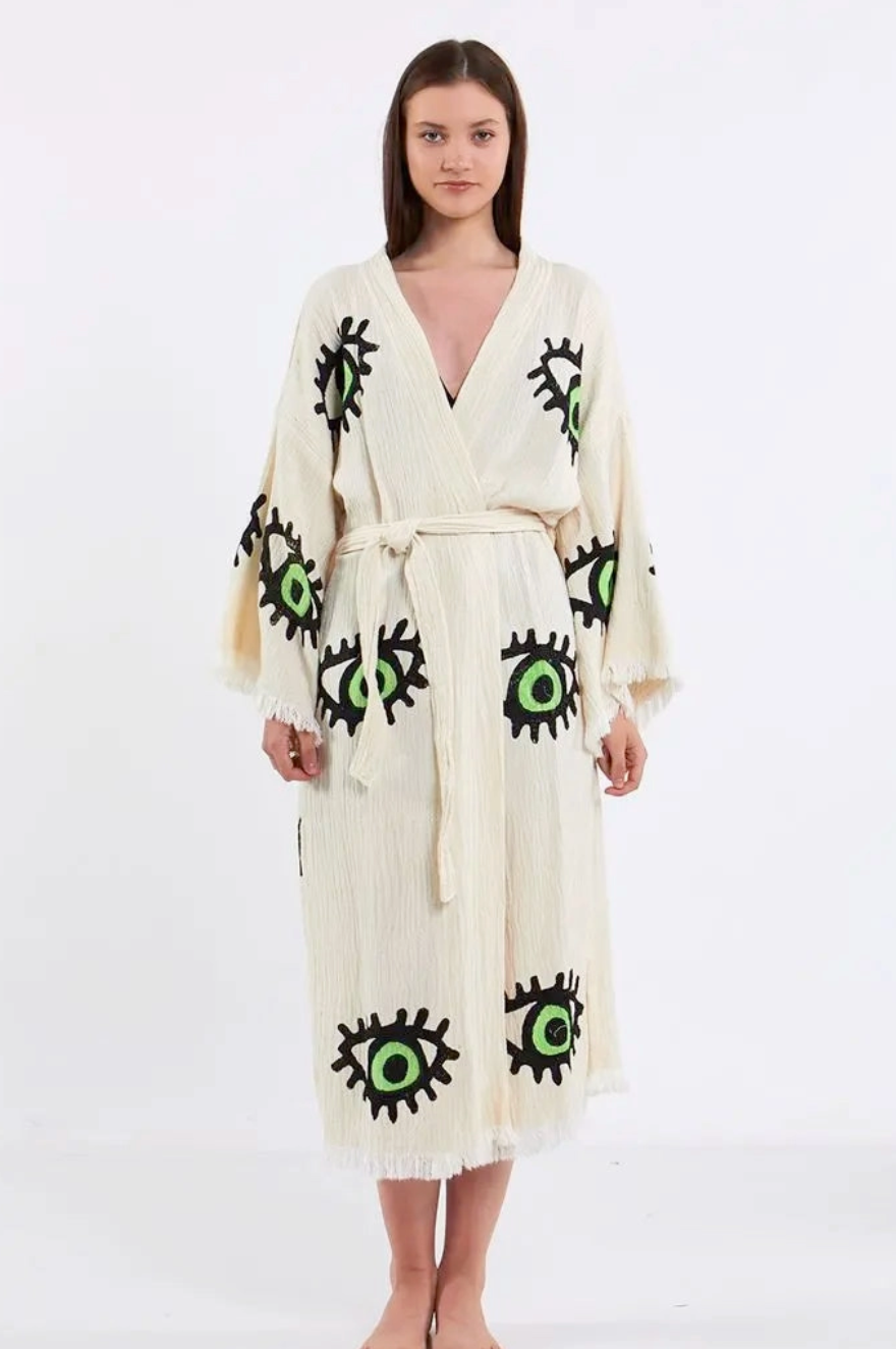 Evil Eye Kimono %100 Cotton Boho Kaftan/Kimono/Bathrobe