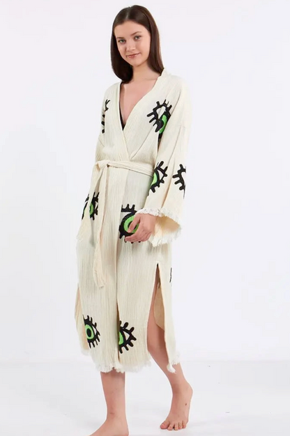 Evil Eye Kimono %100 Cotton Boho Kaftan/Kimono/Bathrobe