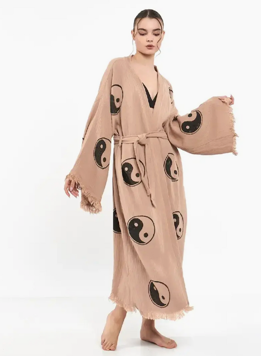 Ying Yang Kimono %100 Cotton Boho Kaftan/Kimono/Bathrobe