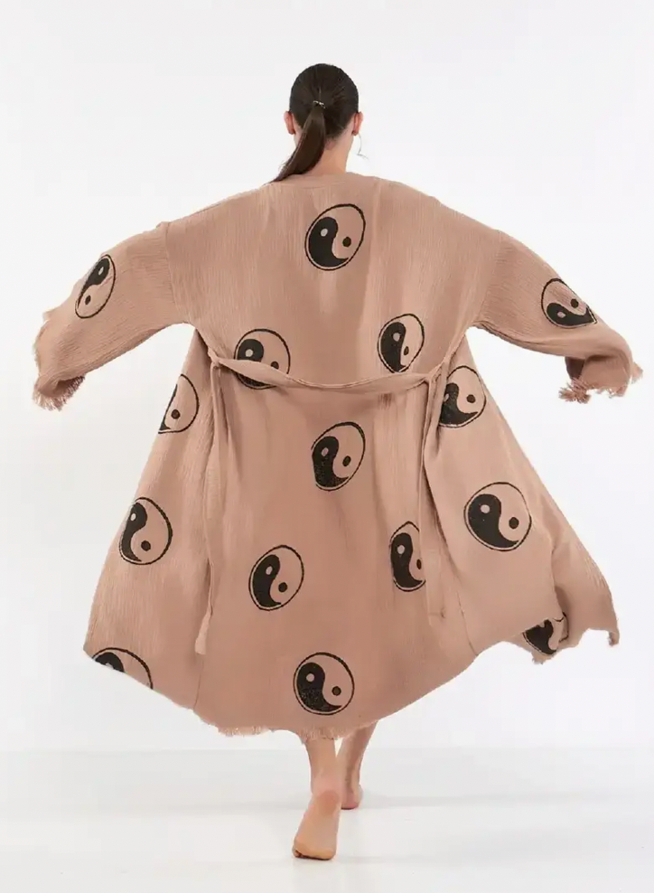 Ying Yang Kimono %100 Cotton Boho Kaftan/Kimono/Bathrobe