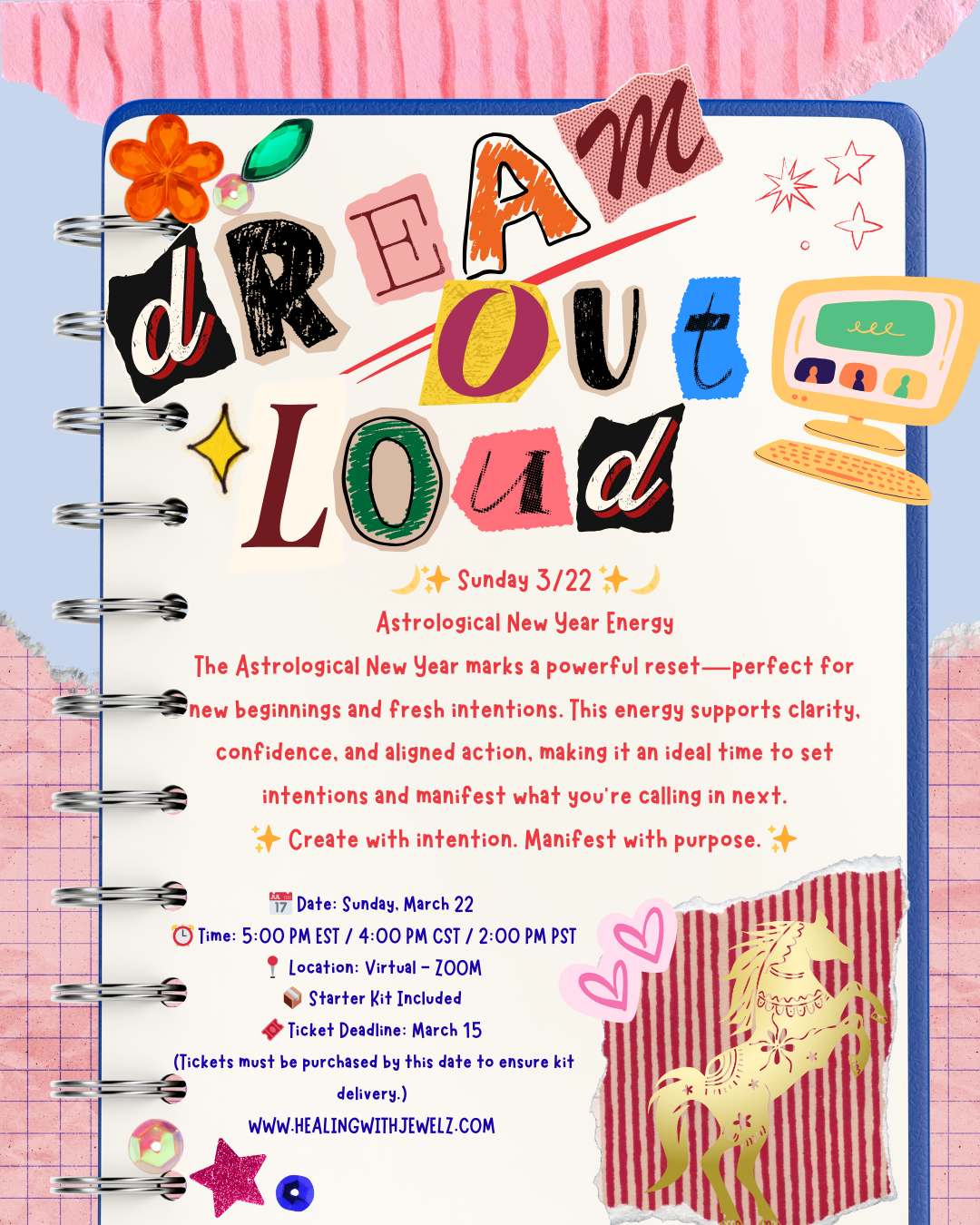 DREAM OUT LOUD: Virtual Junk Journal Workshop – Starter Kit Included