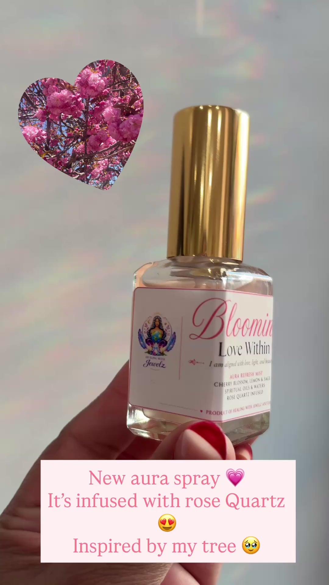 Blooming Love Within Aura Mist – Cherry Blossom, Lemon & Sage (Rose Quartz Infused, Spiritual Spray)